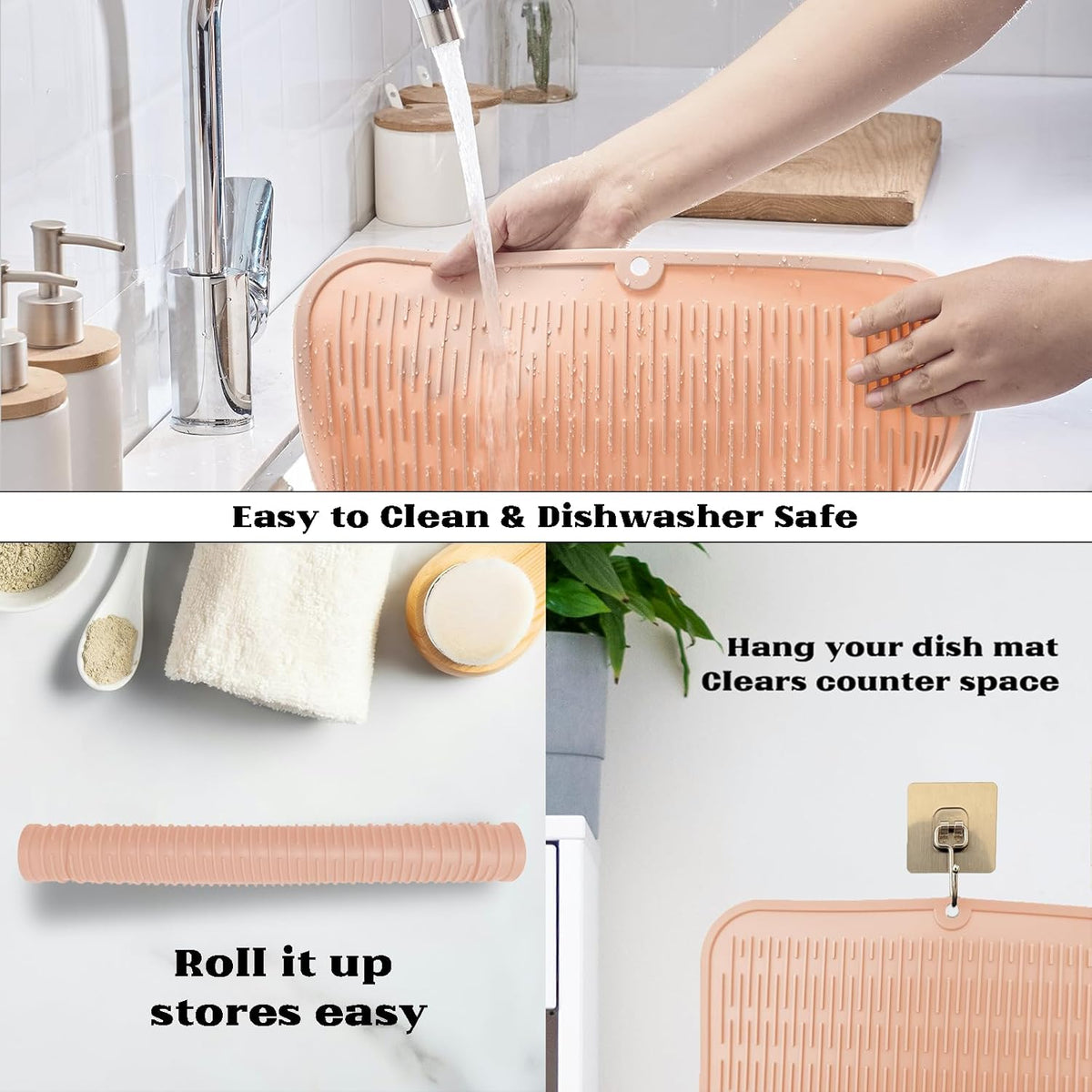 ZLR Silicone Dish Drying Mat for Kitchen Counter, Eco-Friendly Fast Dry Dish Mat, Easy Clean Multi