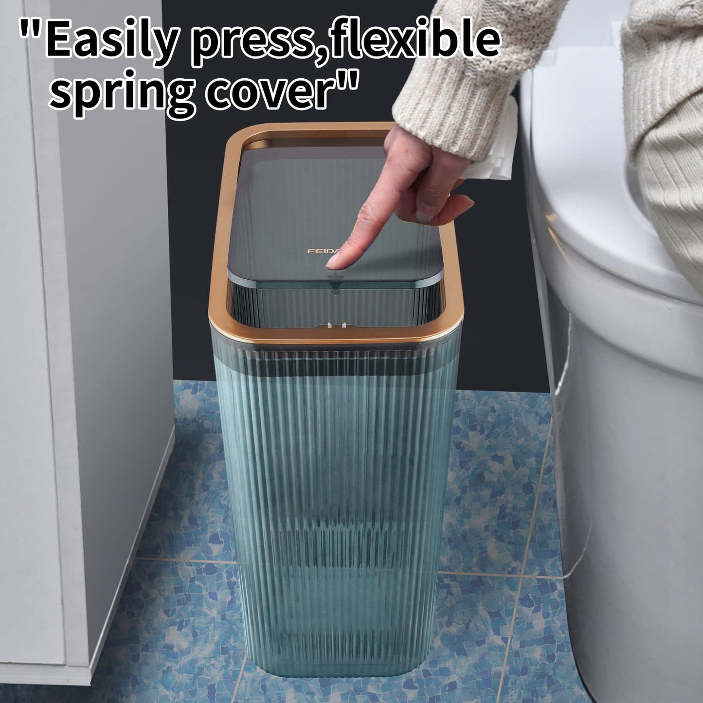 Transparent Trash Can, Bathroom Trash Cans with Lids, 2.6 Gallon Garbage Can for Bedroom, Office