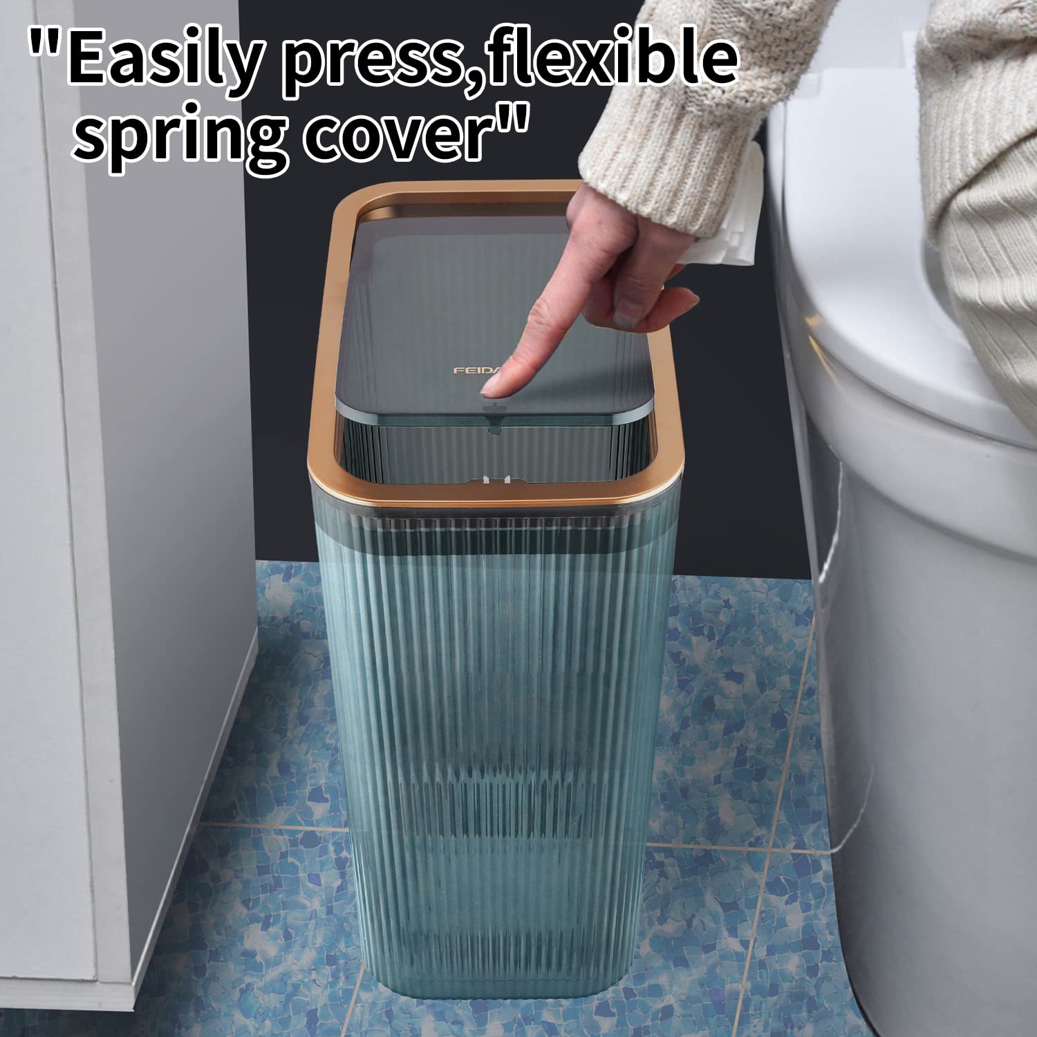 Transparent Trash Can, Bathroom Trash Cans with Lids, 2.6 Gallon Garbage Can for Bedroom, Office