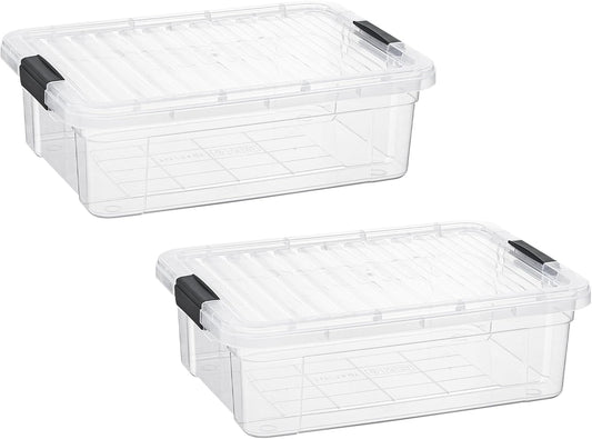 Superio Storage Bins with Lids- 2 Pack, 7.4 Qt Clear Boxes for Organizing, Stackable Plastic