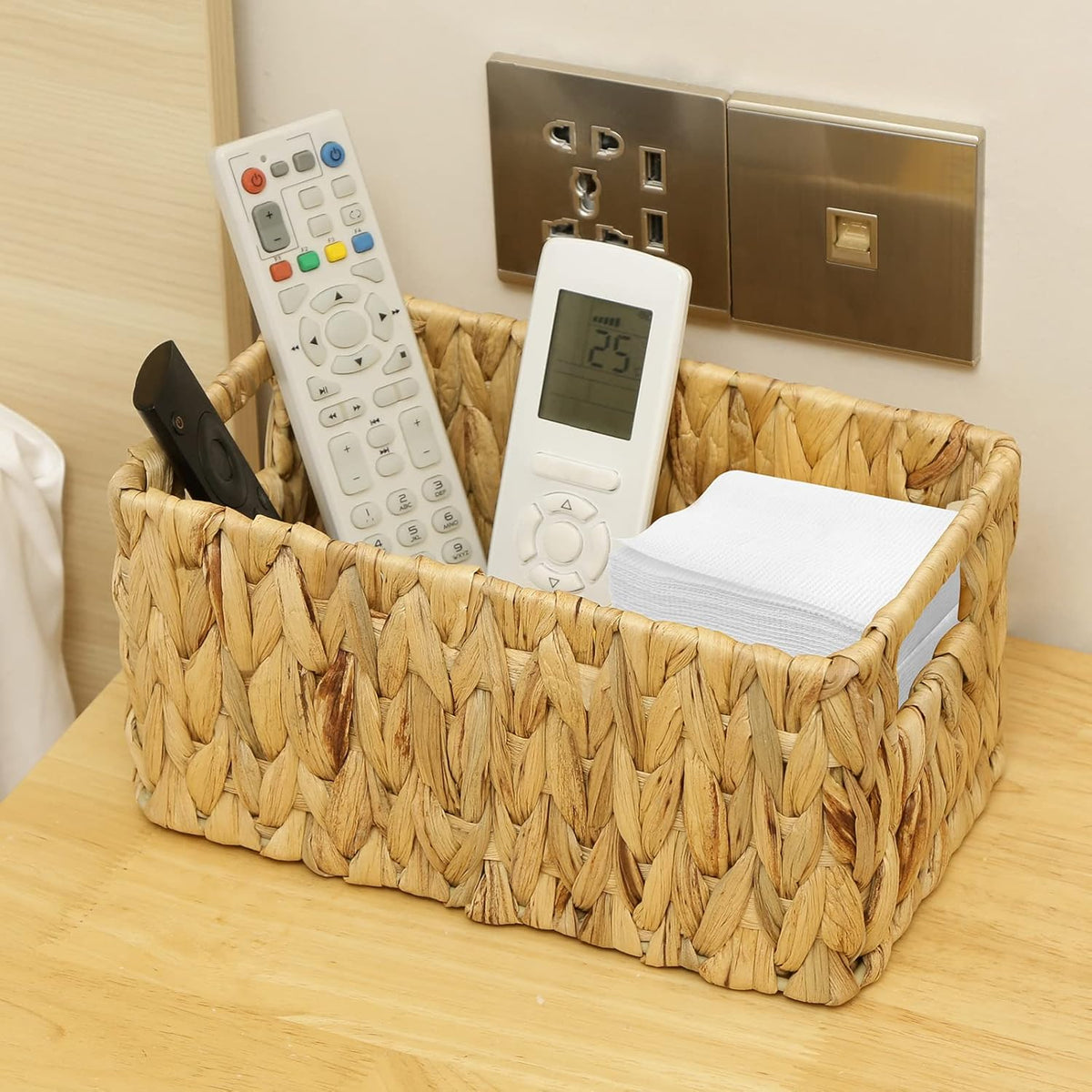 HOONEX Water Hyacinth Storage Baskets, Wicker Baskets for Storage, Hand Woven Baskets with Carry