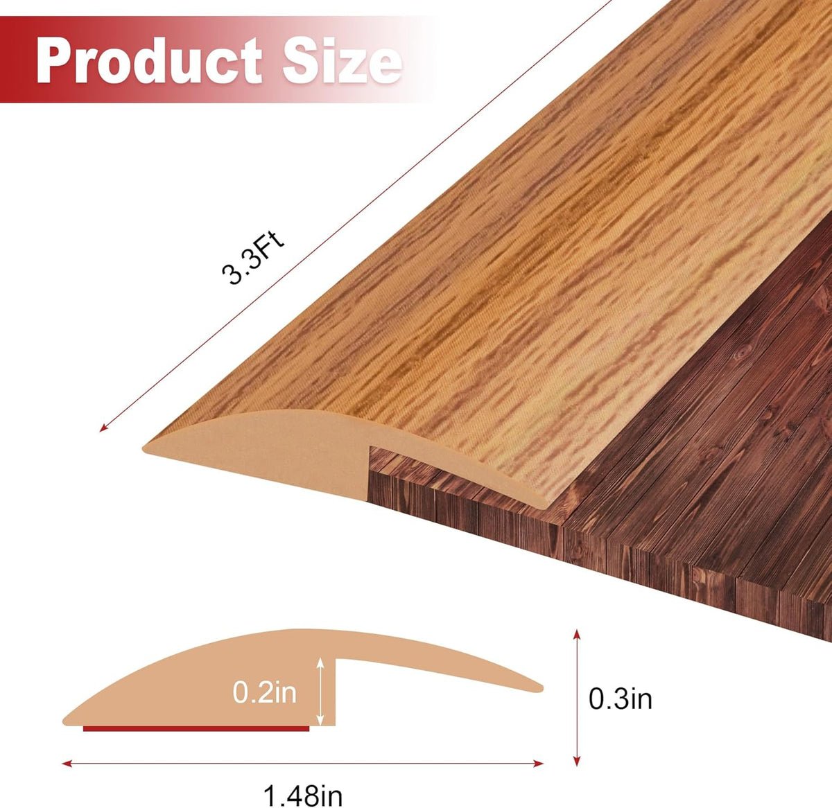 3.3Ft Carpet Floor Transition Strip, Self Adhesive Floor Edging Trim Strip, PVC Threshold Cover for