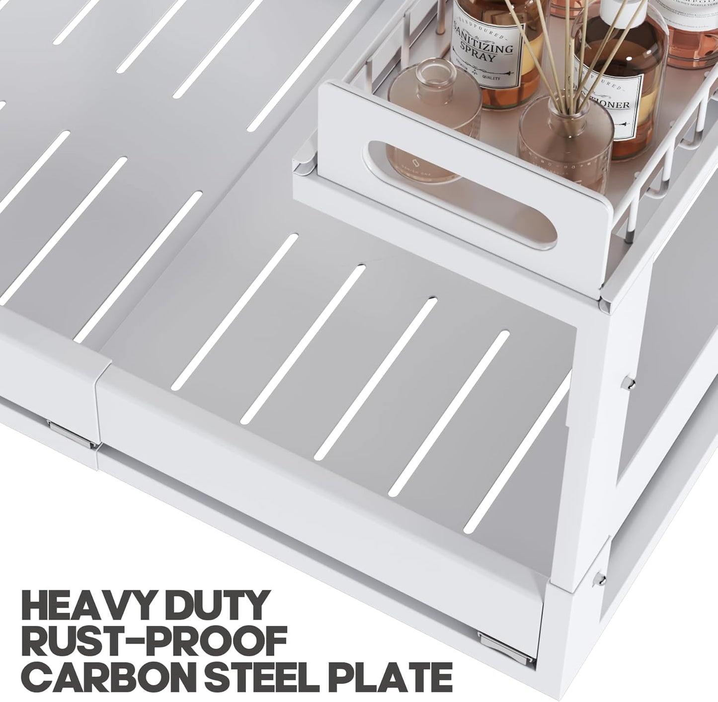 1 Pack-15.7"-25.7"W Expandable Under Sink Organizer With Upgrade Ball-Bearing Slide,2-Tier Pull Out