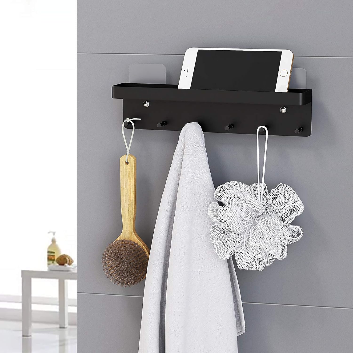 MKO Key Holder Wall Mount, Key Holder Wall Mount Adhesive with Mail Organizer Tray with 6 Key Hooks