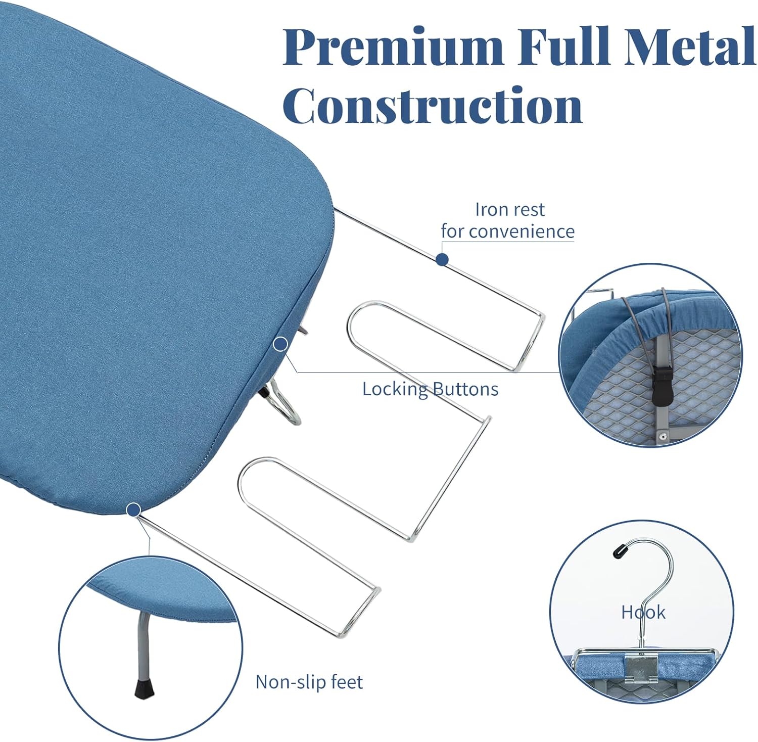Metal Foldable Iron Board with Iron Holder, RAINHOL Small Ironing Board Tabletop with Heat