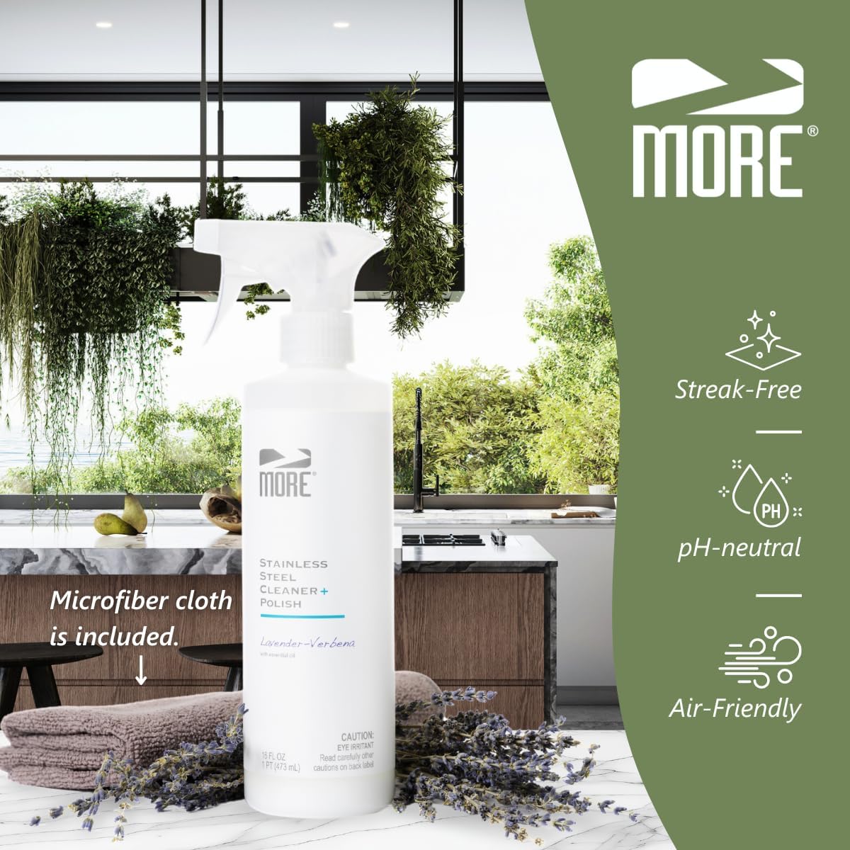 MORE - Stainless Steel Cleaner & Polish Spray + Microfiber Cloth - Stainless Steel Cleaner for