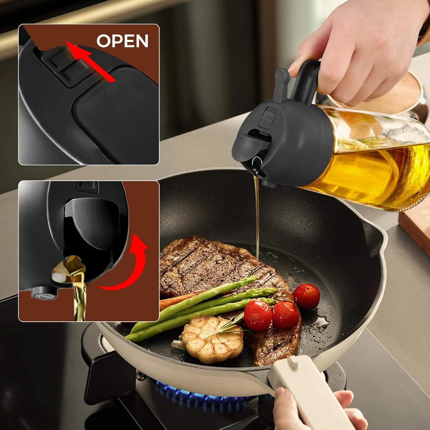 YARRAMATE 4Pcs 16oz/470ml Glass Olive Oil Sprayer Set with Stickers, Kitchen Gadgets, Including