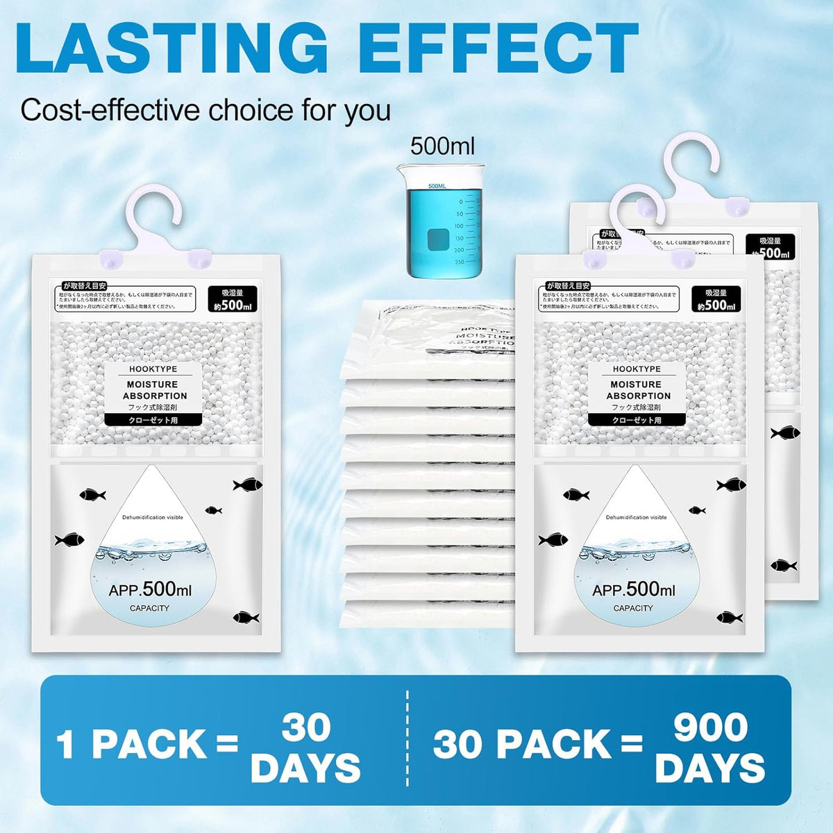 Nuanchu 30 Pack 500 ml Moisture Absorber Hanging Closet Dehumidifier Bags Unscented Hanging