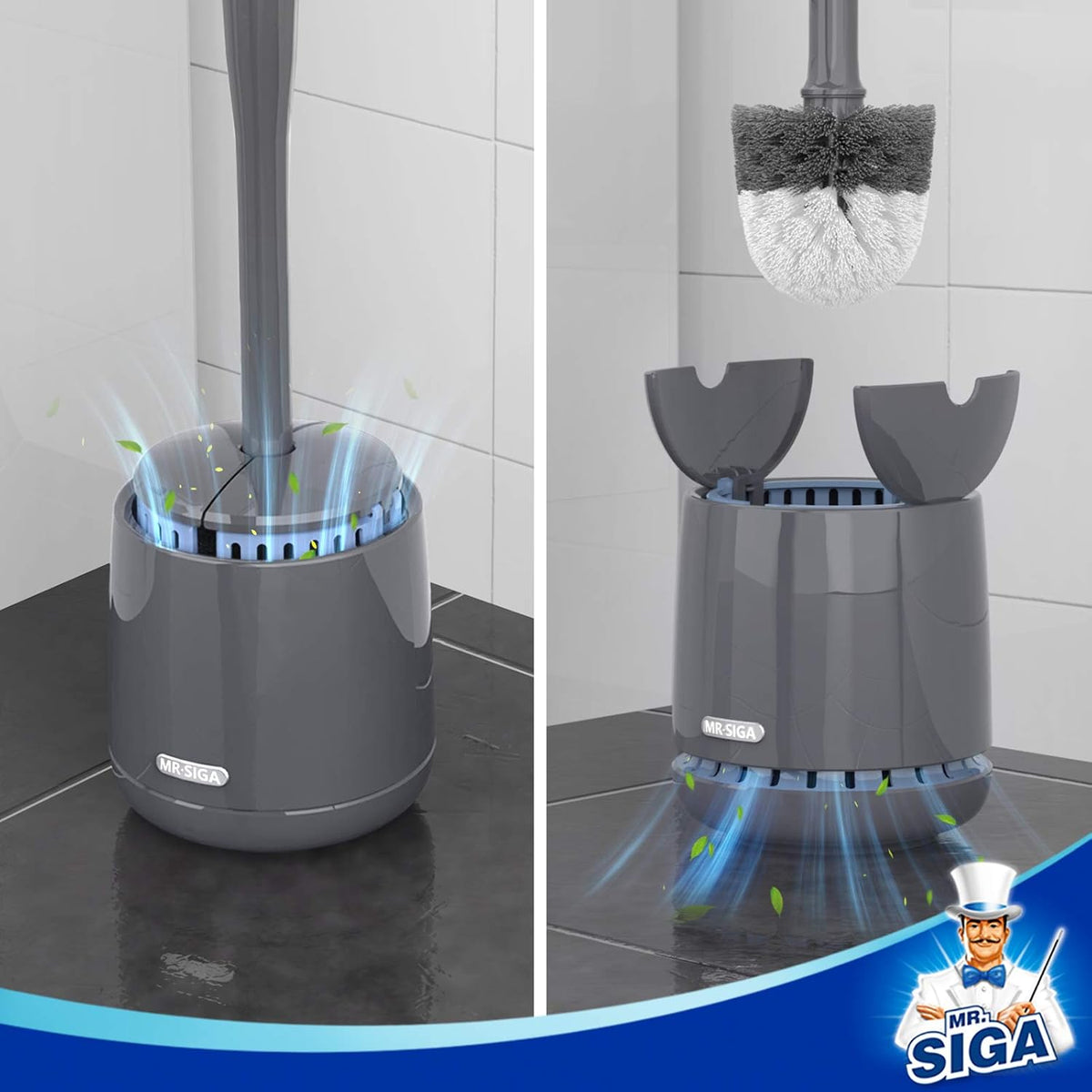 MR.SIGA Toilet Bowl Brush and Holder, Premium Quality, with Solid Handle and Durable Bristles for