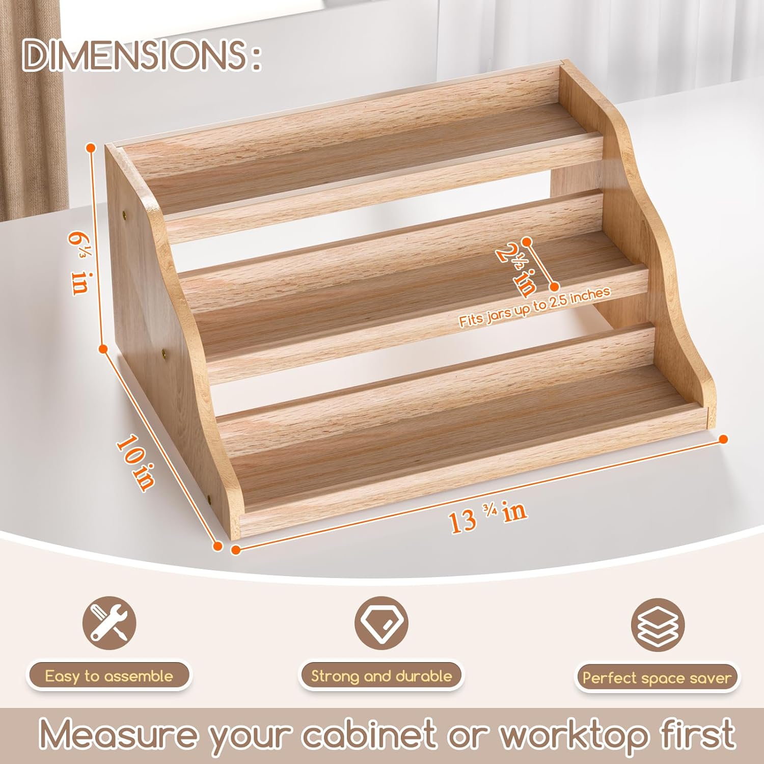 Tiered Spice Rack Organizer for Cabinet, Wooden Spice Rack for Countertop, Spice Shelf organizer