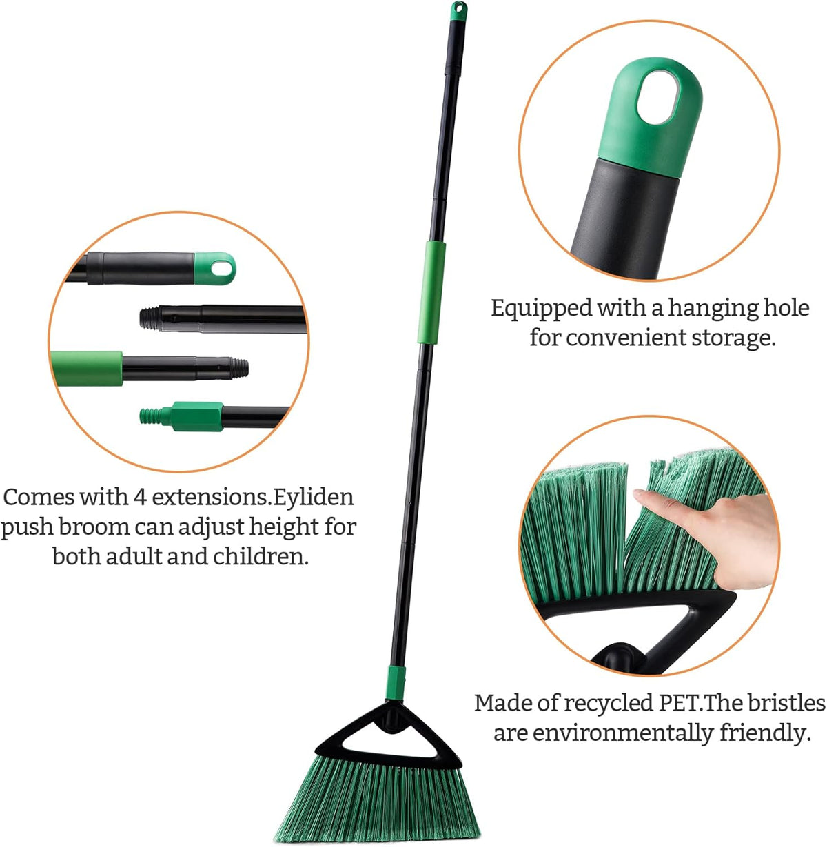 Eyliden Broom, Angle Broom with 57" Long Handle | Fit Heavy-Duty Cleaning, Also Works Well Fine