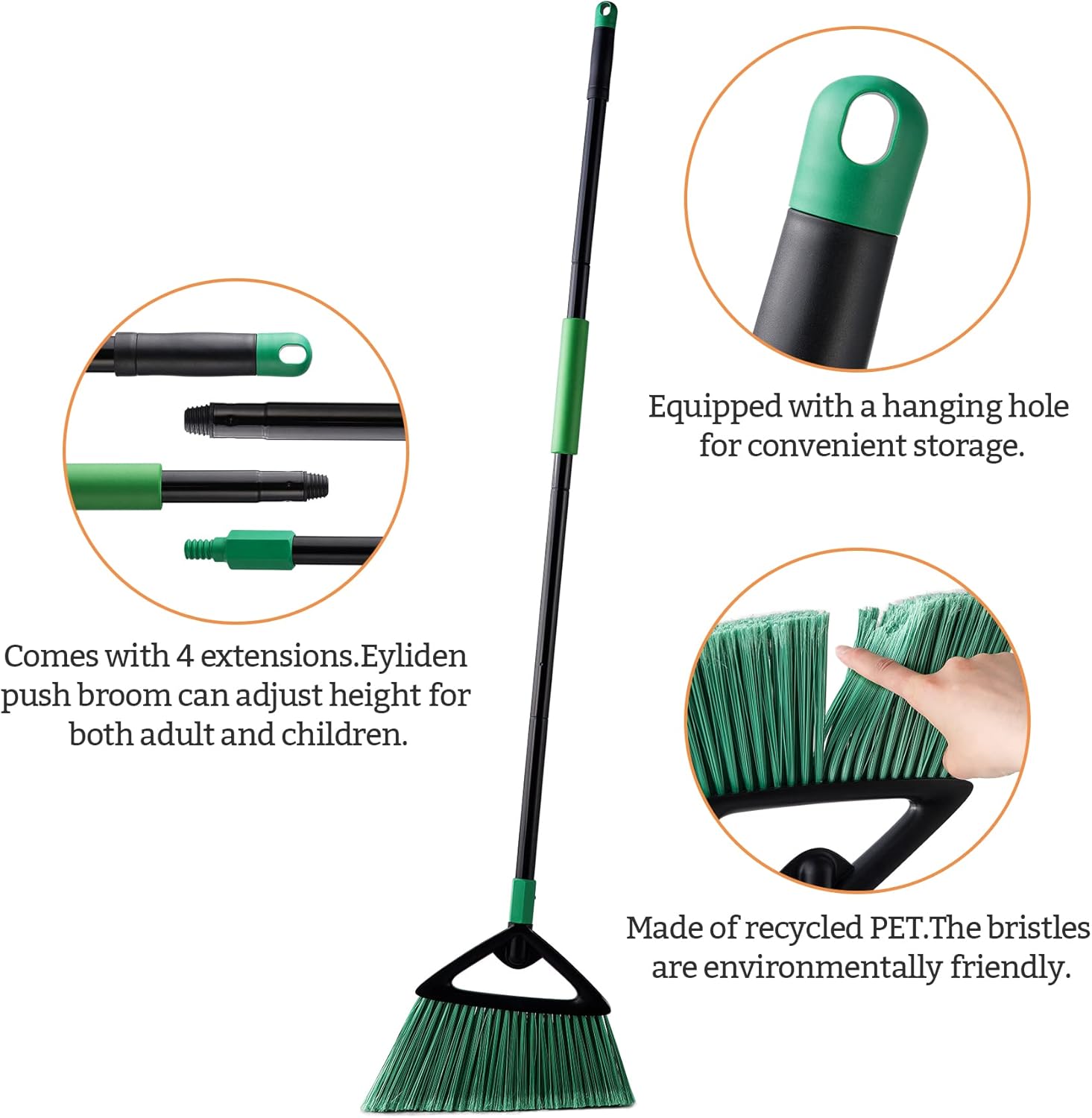 Eyliden Broom, Angle Broom with 57" Long Handle | Fit Heavy-Duty Cleaning, Also Works Well Fine