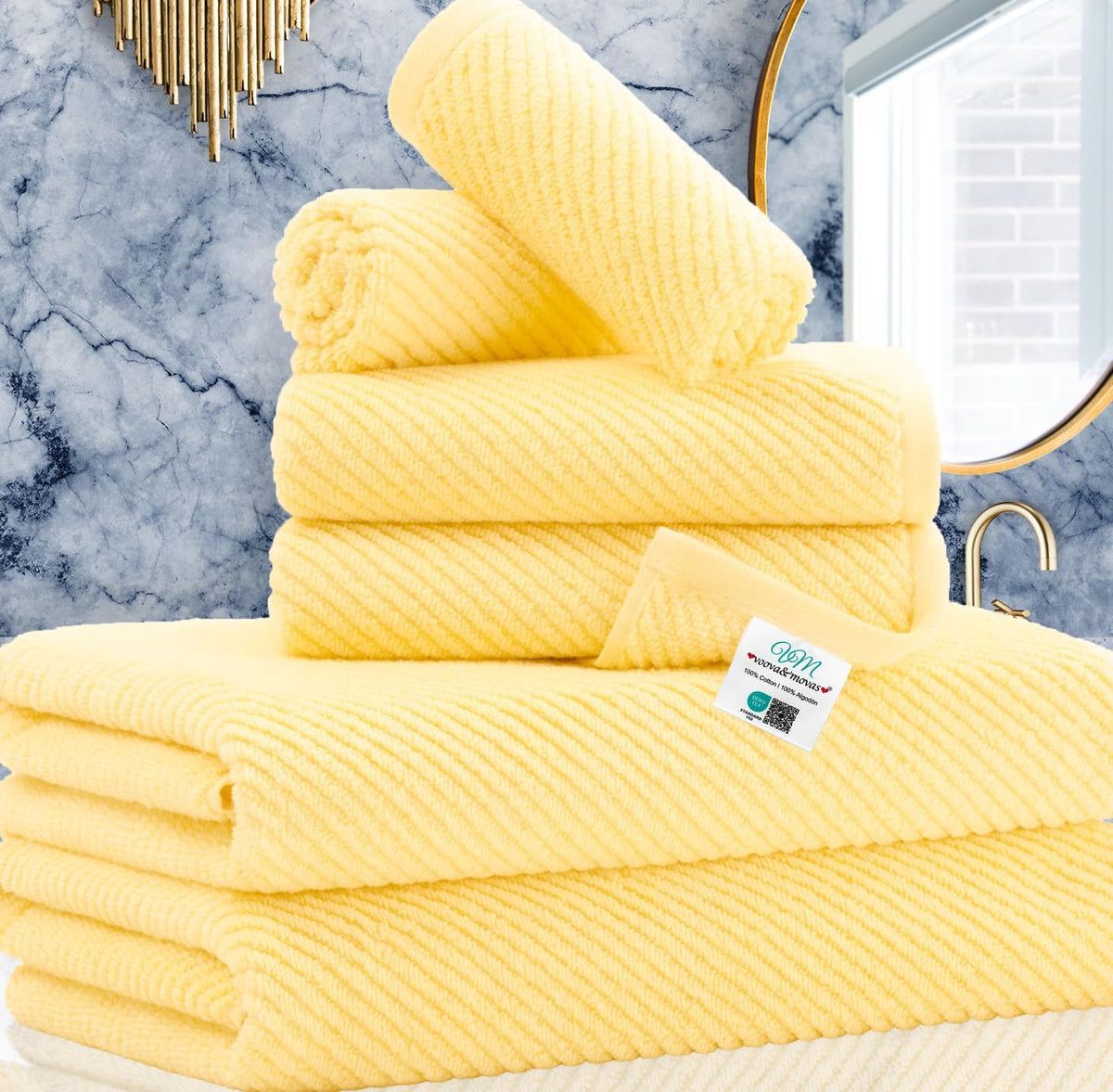 VOOVA & MOVAS Yellow Bath Towels - 100% Cotton | Quick Dry | Light Weight | Thick | Soft, 6 Piece
