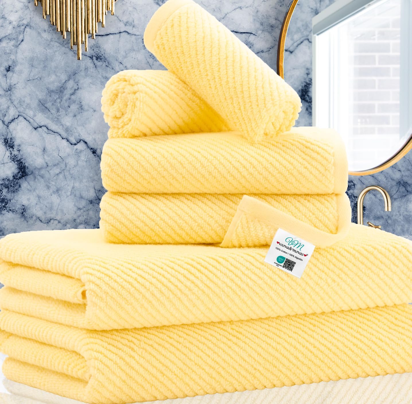 VOOVA & MOVAS Yellow Bath Towels - 100% Cotton | Quick Dry | Light Weight | Thick | Soft, 6 Piece
