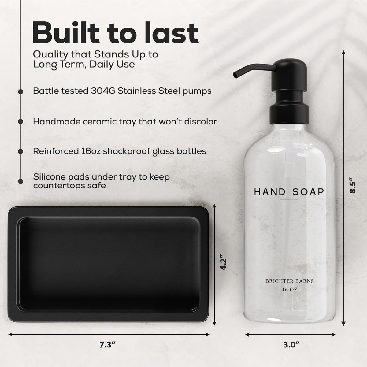 Glass Hand and Dish Soap Dispenser Set by Brighter Barns - Kitchen Soap Dispenser Set with Tray