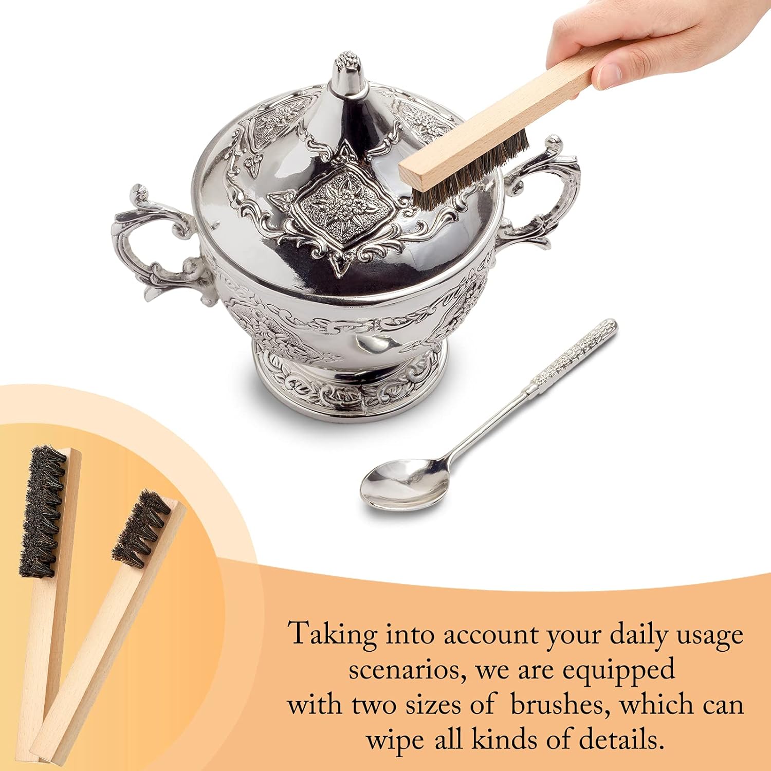 Patelai 6 Pieces Silver Polish Set, 4 Silver Cleaning Horsehair Brushes with 2 Pieces Polish Cloth