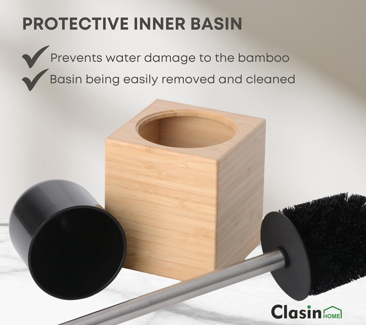 Toilet Bowl Brush Holder with Bamboo and Stainless Steel for Durable Use, Toilet Scrubber Brush