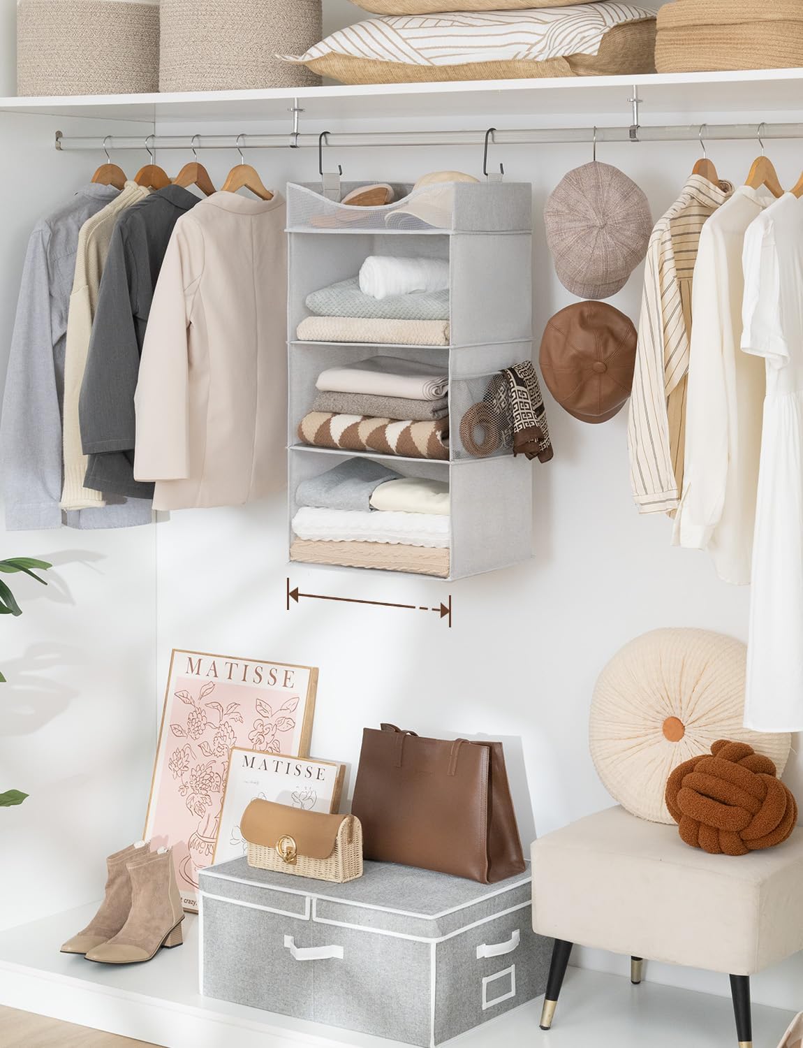 StorageWorks Hanging Closet Organizer, 3-Shelf Hanging Closet Shelves with Top Shelf, 15 ¾"W x 12"