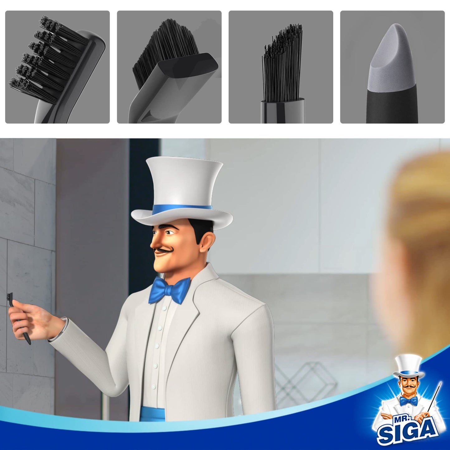 MR.SIGA Grout Cleaner Brush Set, Detail Cleaning Brush Set for Tiles – view 3