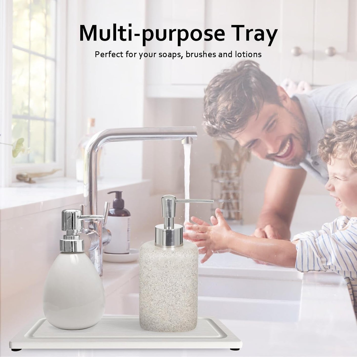 2 PCS Fast-Drying Stone Trays for Bathroom Sink & Kitchen Counter, Water Absorbing Diatomite Sink