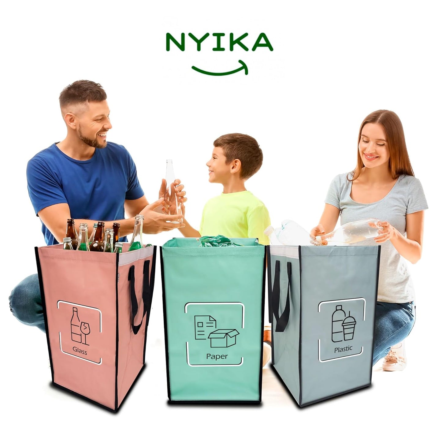 NYIKA - Recycling Organizer - Reusable Recycling Bags - Recycling Sorter - Trash Sorting Bins - 3
