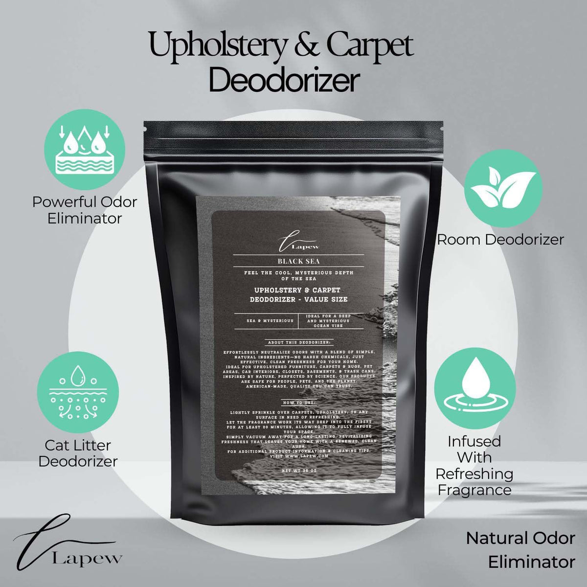 Black Sea Carpet Freshener Powder Refill 36 oz | Powerful Odor Eliminator for Home | Upholstery