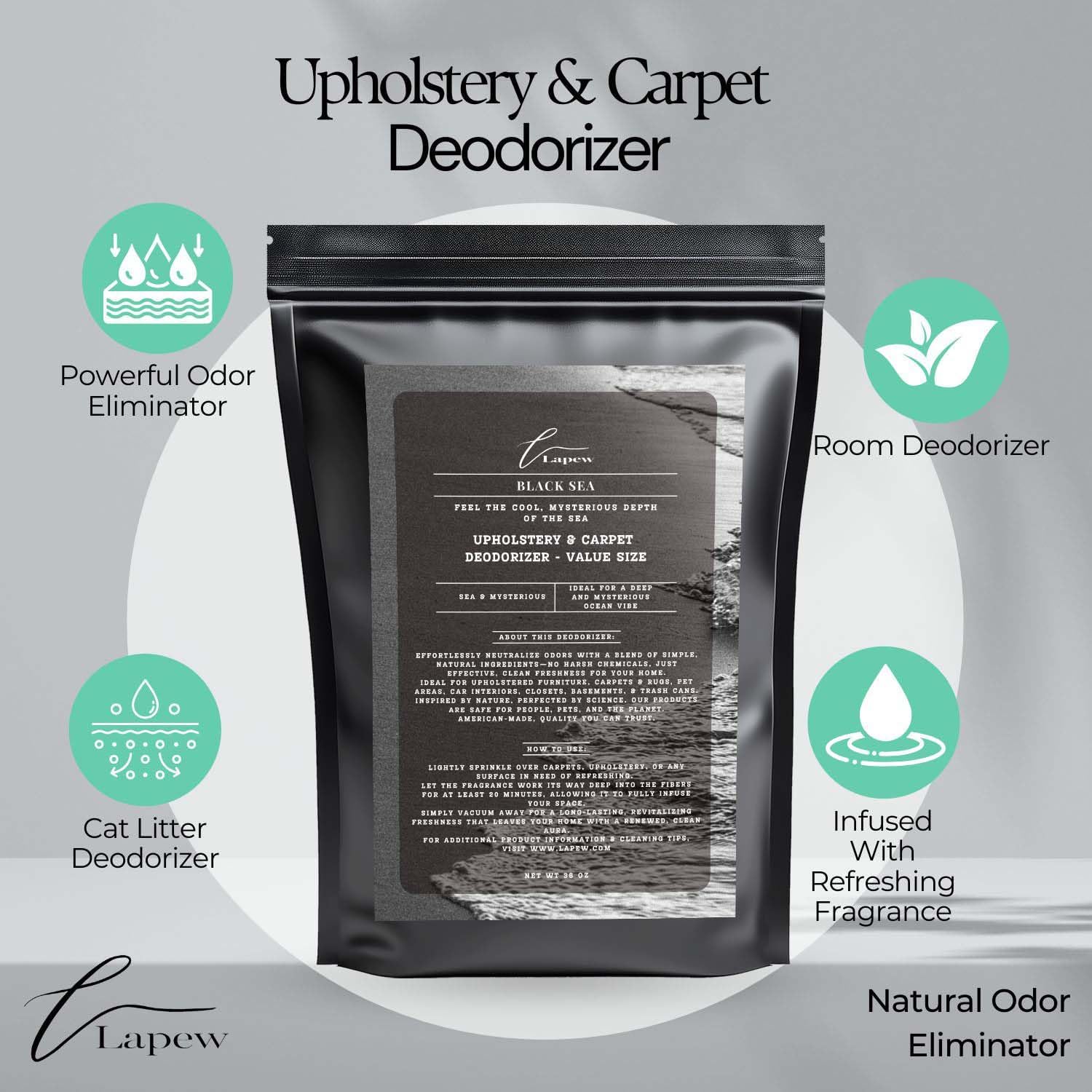 Black Sea Carpet Freshener Powder Refill 36 oz | Powerful Odor Eliminator for Home | Upholstery