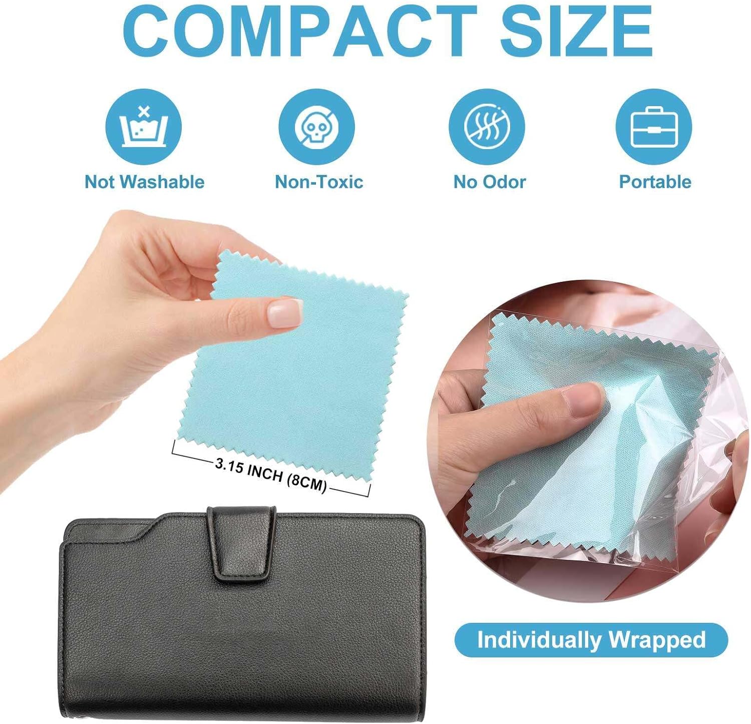SEVENWELL 100pcs Jewelry Cleaning Cloth Turquoise Polishing Cloth for Sterling Silver Gold Platinum