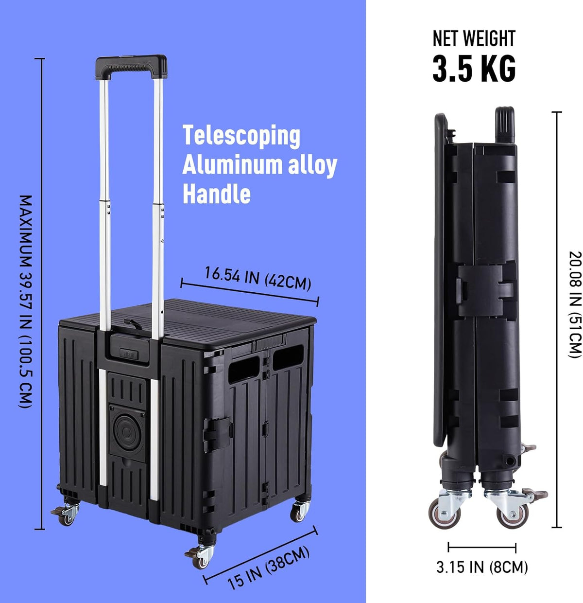 Folding Utility Cart Portable Rolling Crate Handcart Shopping Trolley Collapsible Tool Box, with
