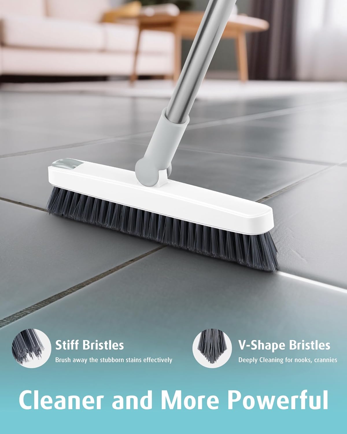 AIR U+ Grout Brush with Long Handle 180° Swivel Scrub Brush with Tweezers to Hair Clip V-Shape