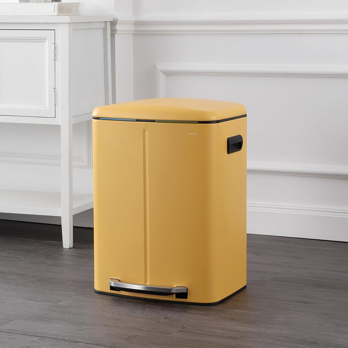 happimess HPM1005L Marco Rectangular 10.6-Gallon Double Bucket Trash Can with Soft-Close Lid