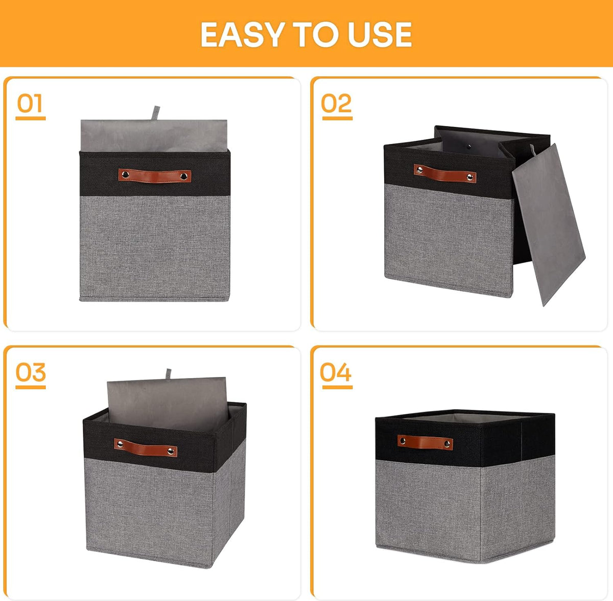 DULLEMELO 12x12 Storage Cubes, Collapsible Sturdy Cube Storage Bins With Handles for