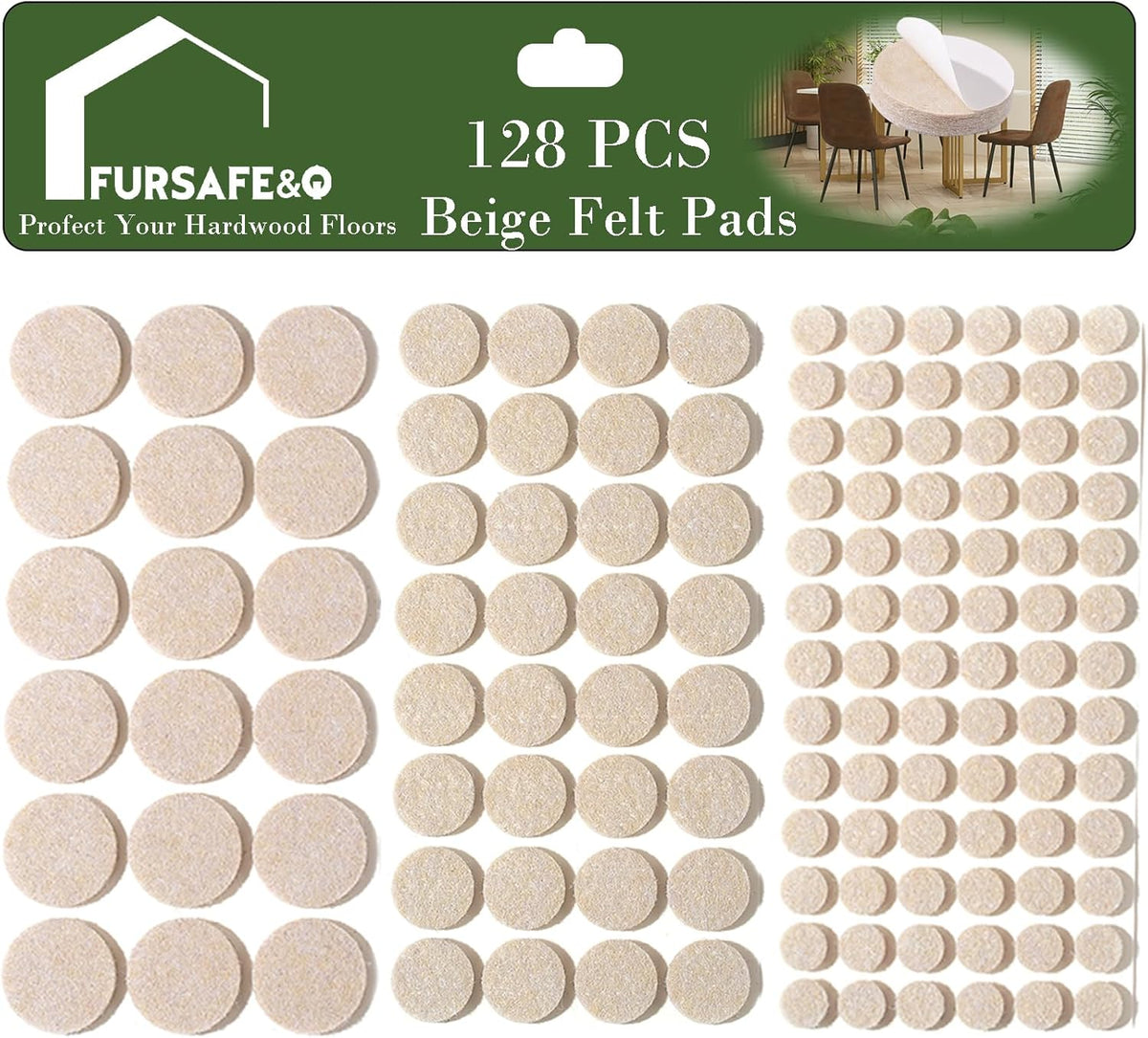 Fursafe&Q Felt Furniture Pads for Hardwood Floors - Self Adhesive Chair Felt Pad, Furniture Feet