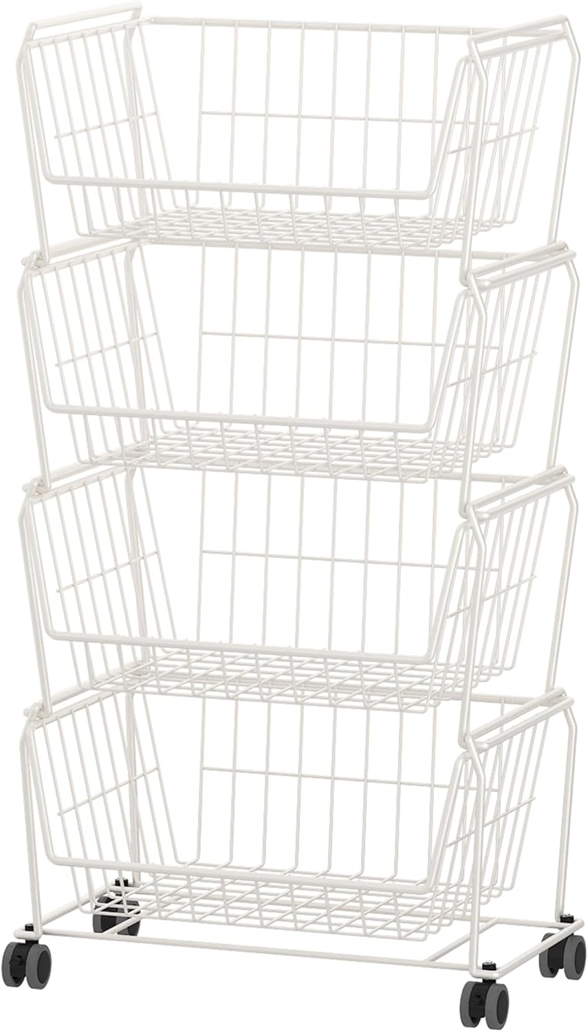 PUSDON Stackable Metal Storage Carts, Dual Use Shelf for Kitchen Fruit Vegetable Baskets with