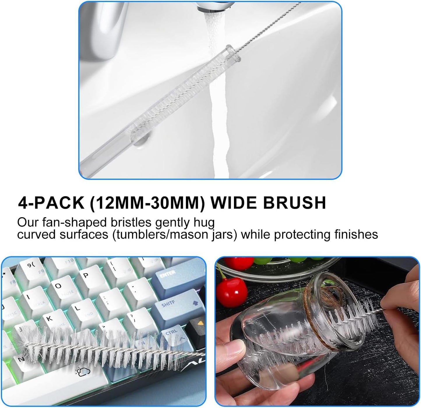 8 Pack Straw Brush Cleaner with Different Diameters (3mm-30mm) - 12" Long Nylon Brush for Water
