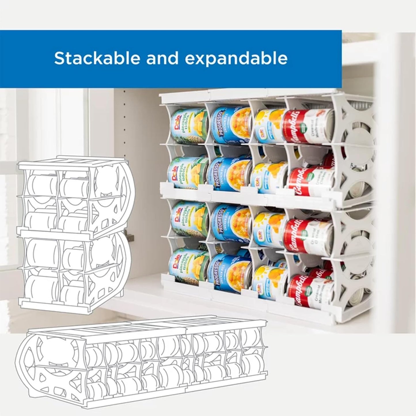 Shelf Reliance Cansolidator Cupboard - 2-Pack Can Organizer for Pantry, Stackable Soda Can Storage