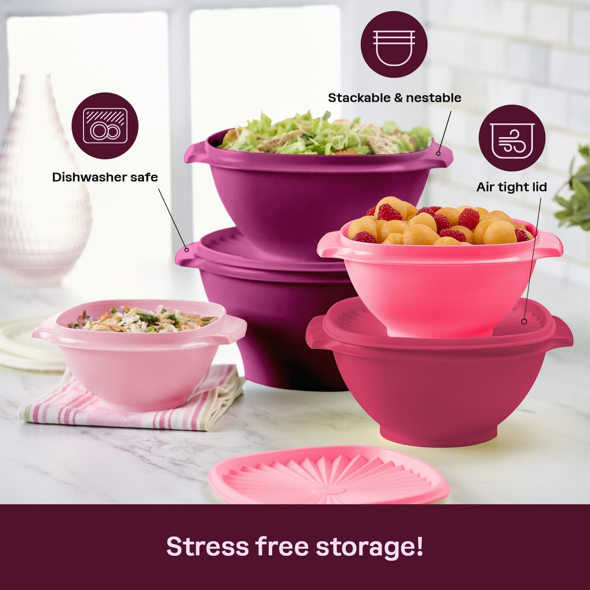 Tupperware Heritage Collection, New 10 Piece Food Storage Container Set in Vintage Pink, Dishwasher