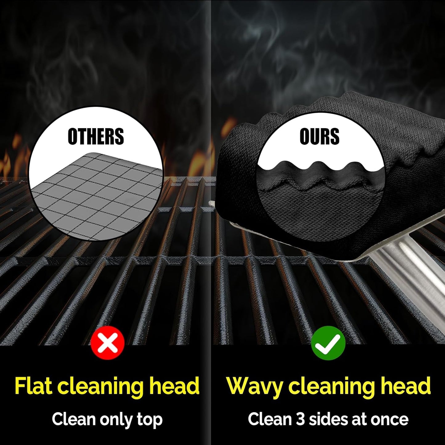 Grill Brush Bristle Free,Upgraded Aramid Fiber Wavy Pad Perfect for Cast Iron