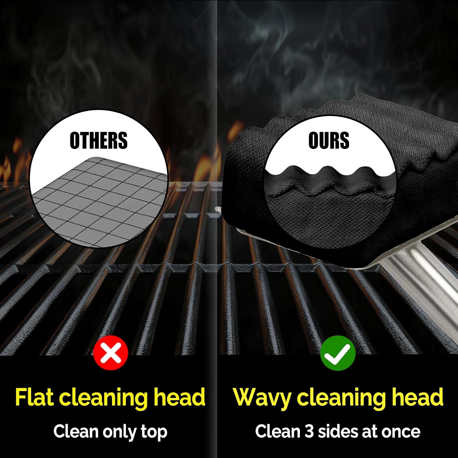 Grill Brush Bristle Free,Upgraded Aramid Fiber Wavy Pad Perfect for Cast Iron