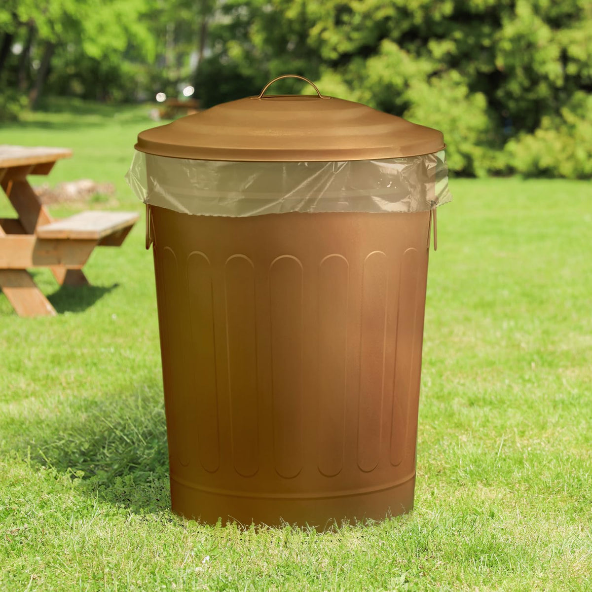 Plexon Round Trash Can 13 Gallon, Vintage Metal Outdoor Trash Can with Lid, Retro Farmhouse Garbage