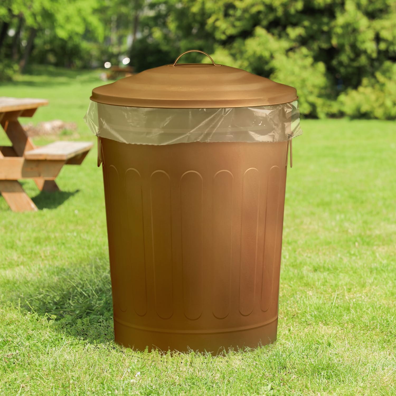Plexon Round Trash Can 13 Gallon, Vintage Metal Outdoor Trash Can with Lid, Retro Farmhouse Garbage