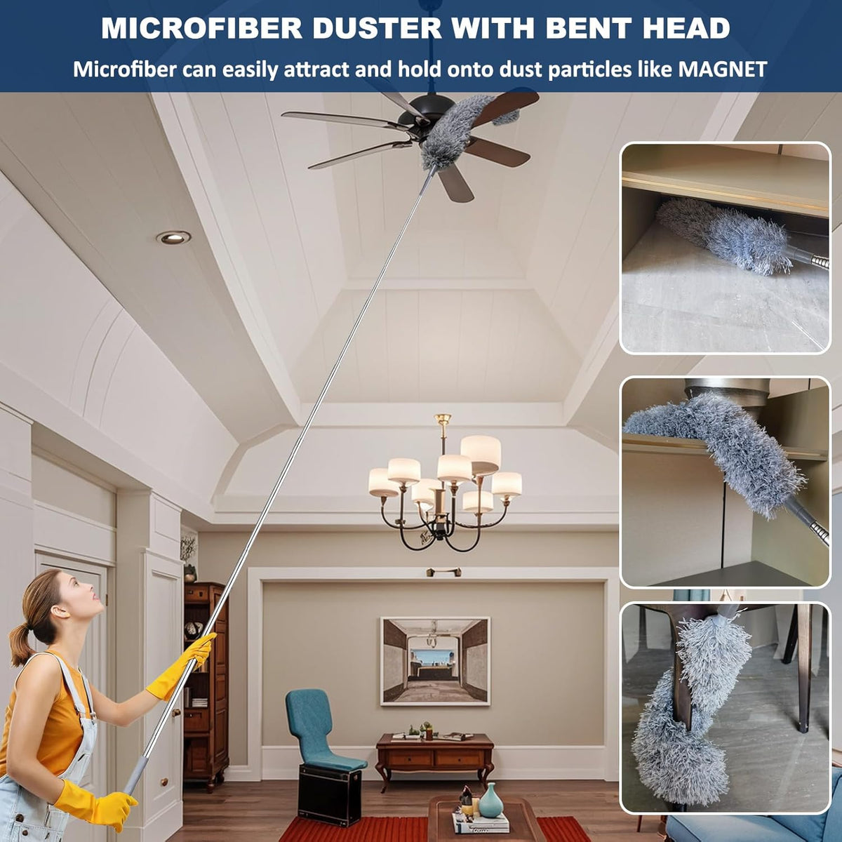 100 Inch Retractable Gap Dust Cleaner Cleaning Tools & Microfiber Feather Duster Washable and