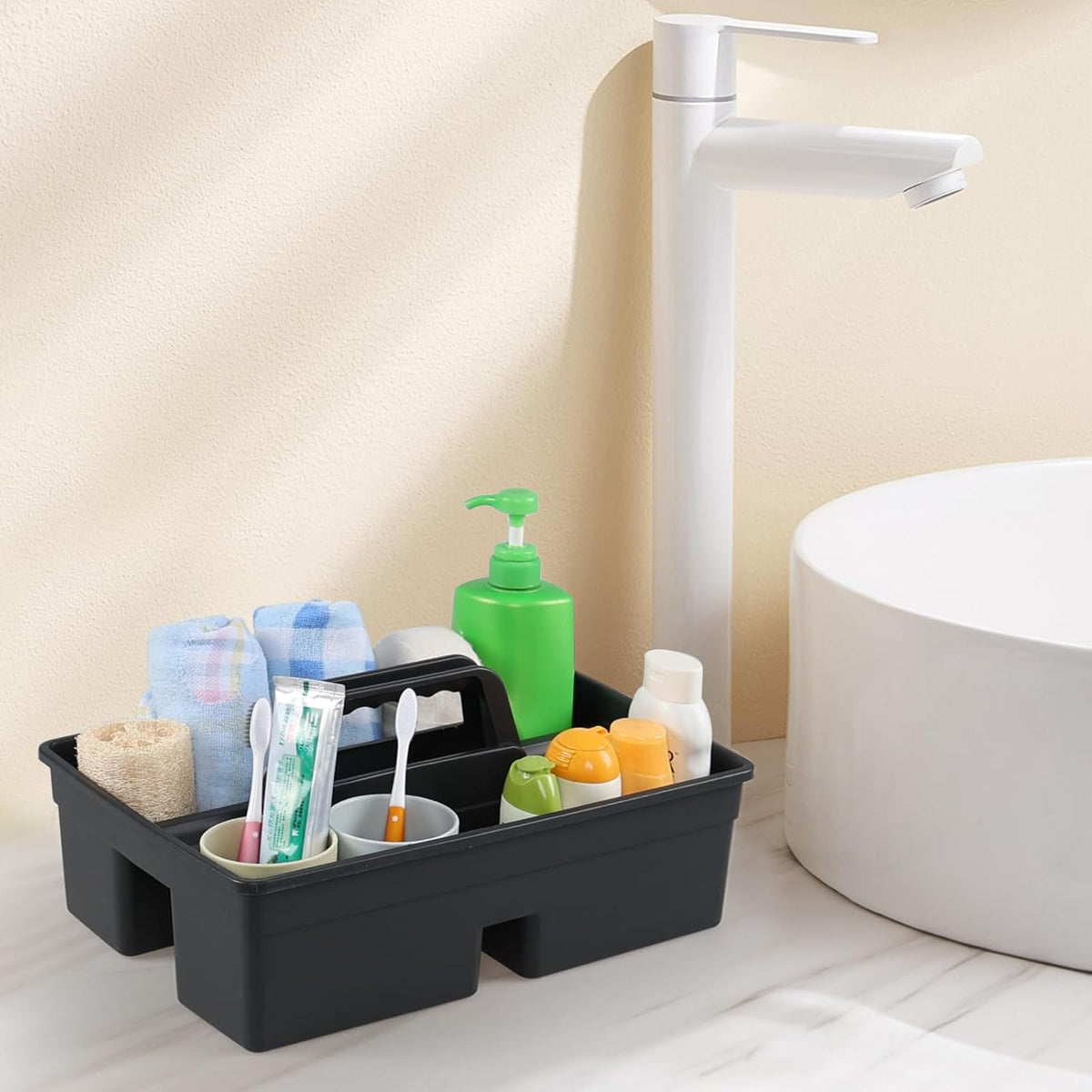 6 Pack Plastic Cleaning Caddy with Handle for Cleaning Supplies, Gray Plastic Carry Caddy Cleaning
