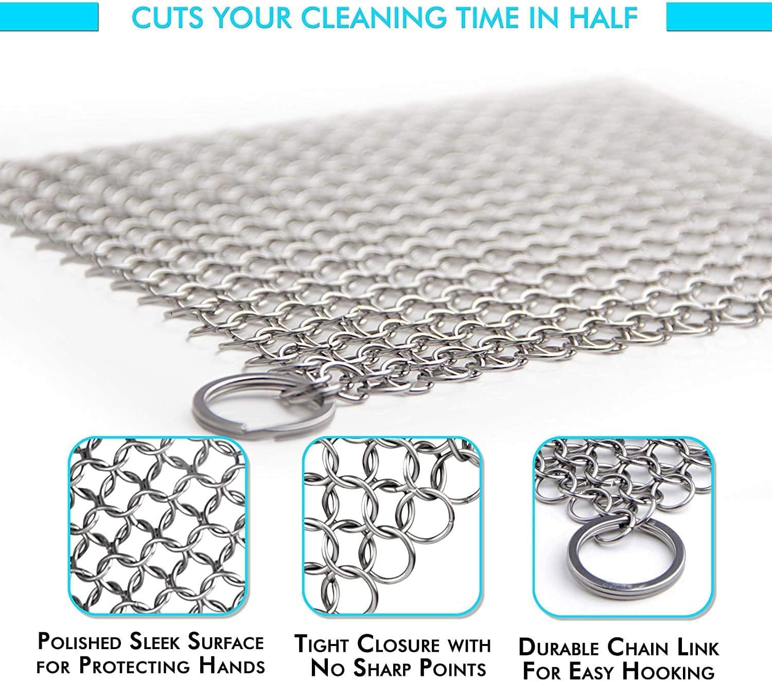 Scrubber Chainmail - Cleaner for Cast Iron Stainless Steel Anodized Cookware Scraper Cleaning Dutch