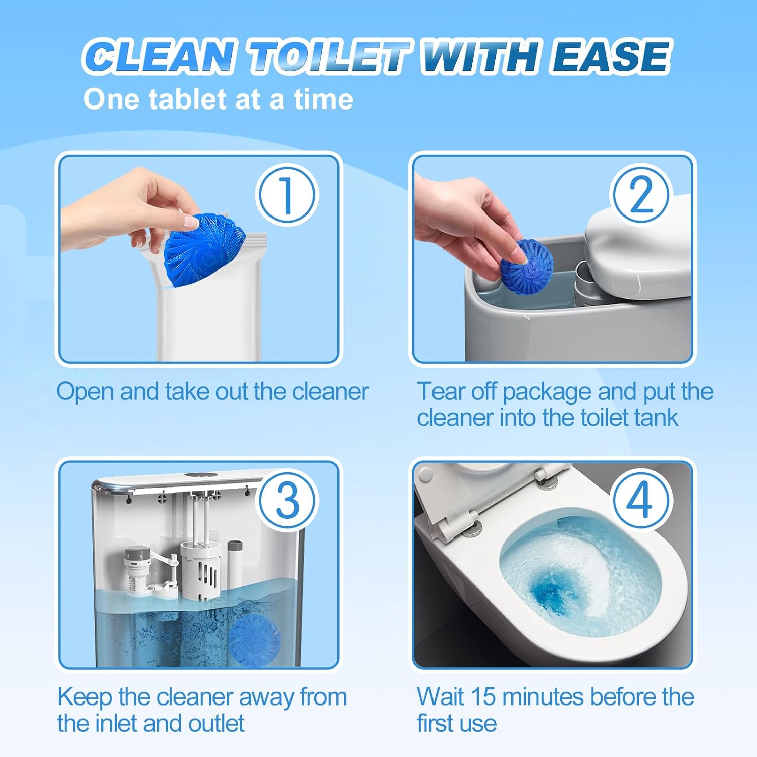 KIISIISO Toilet Bowl Cleaner Tablets, Blue Automatic Toilet Tank Cleaners, Septic-Safe Hard Water