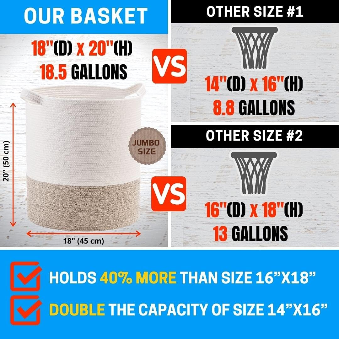 MINTWOOD Design 83L Extra Large 20x18 Inches Decorative Woven Cotton Rope Basket, Tall Laundry