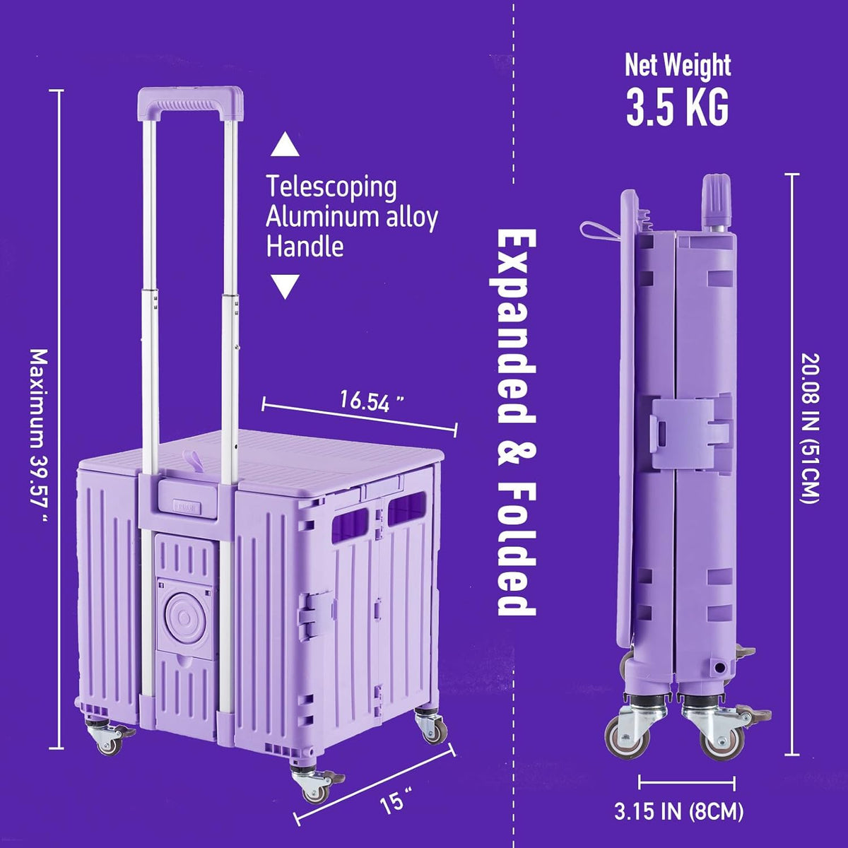 Folding Utility Cart Portable Rolling Crate Handcart Shopping Trolley Collapsible Tool Box, with