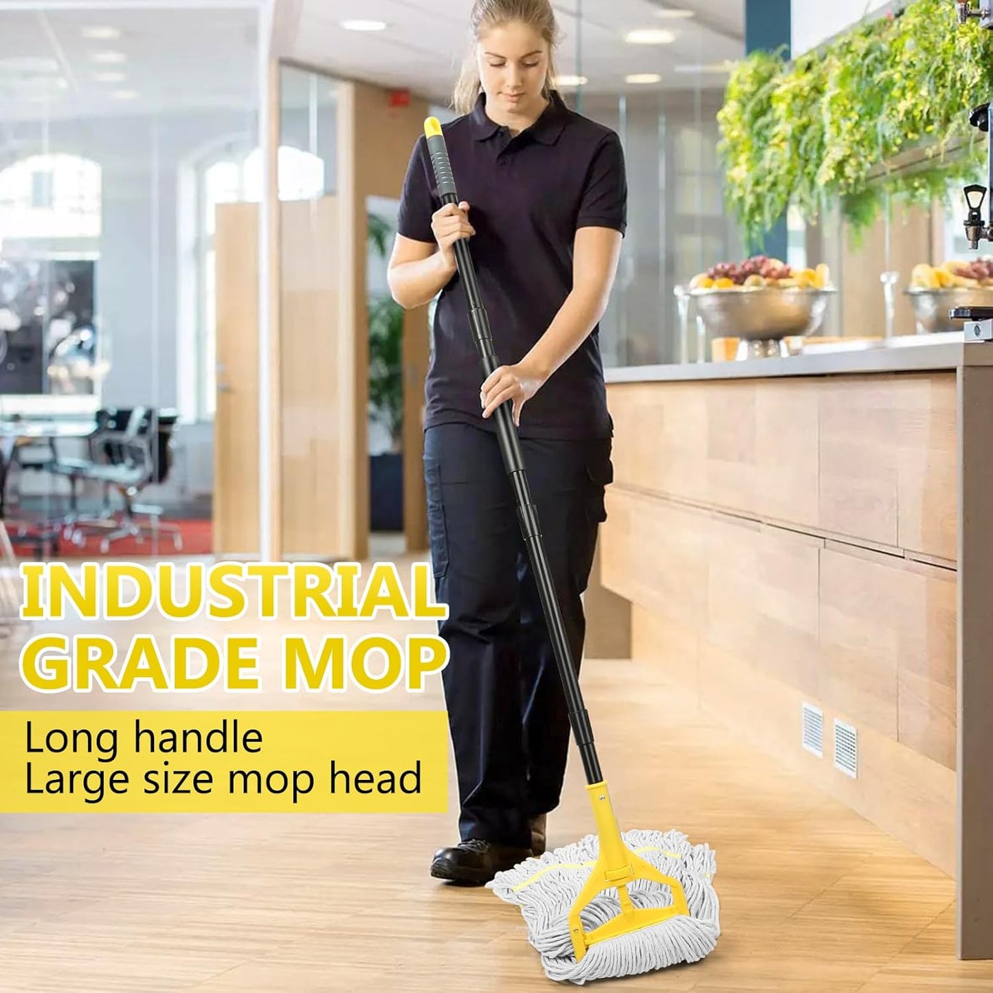 Beyoco Heavy Duty Commercial Industrial Cotton Mop with Long Handle,Looped-End String Wet Mops with