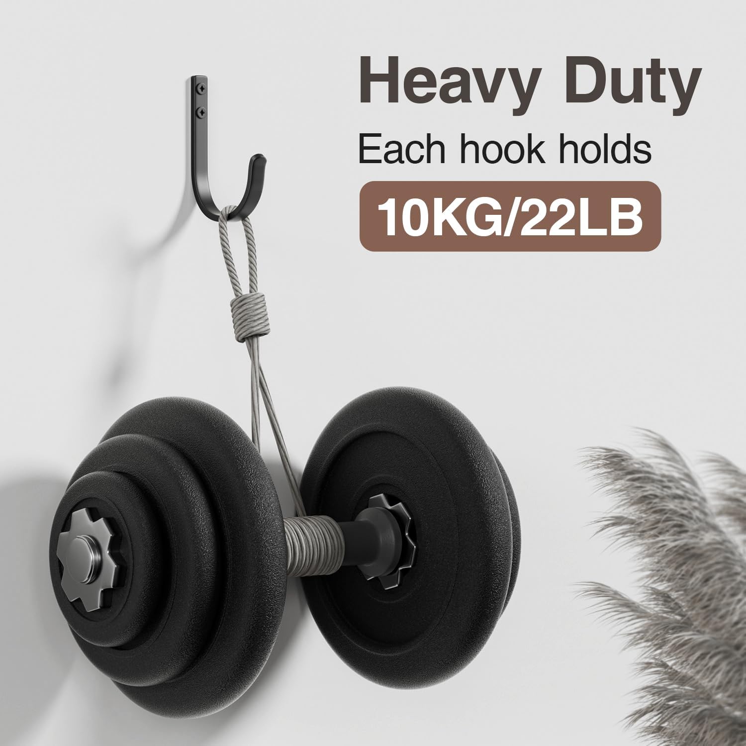 Josmimic 22LB Wall Hooks for Hanging Towel/Coat, Black 5 Pack