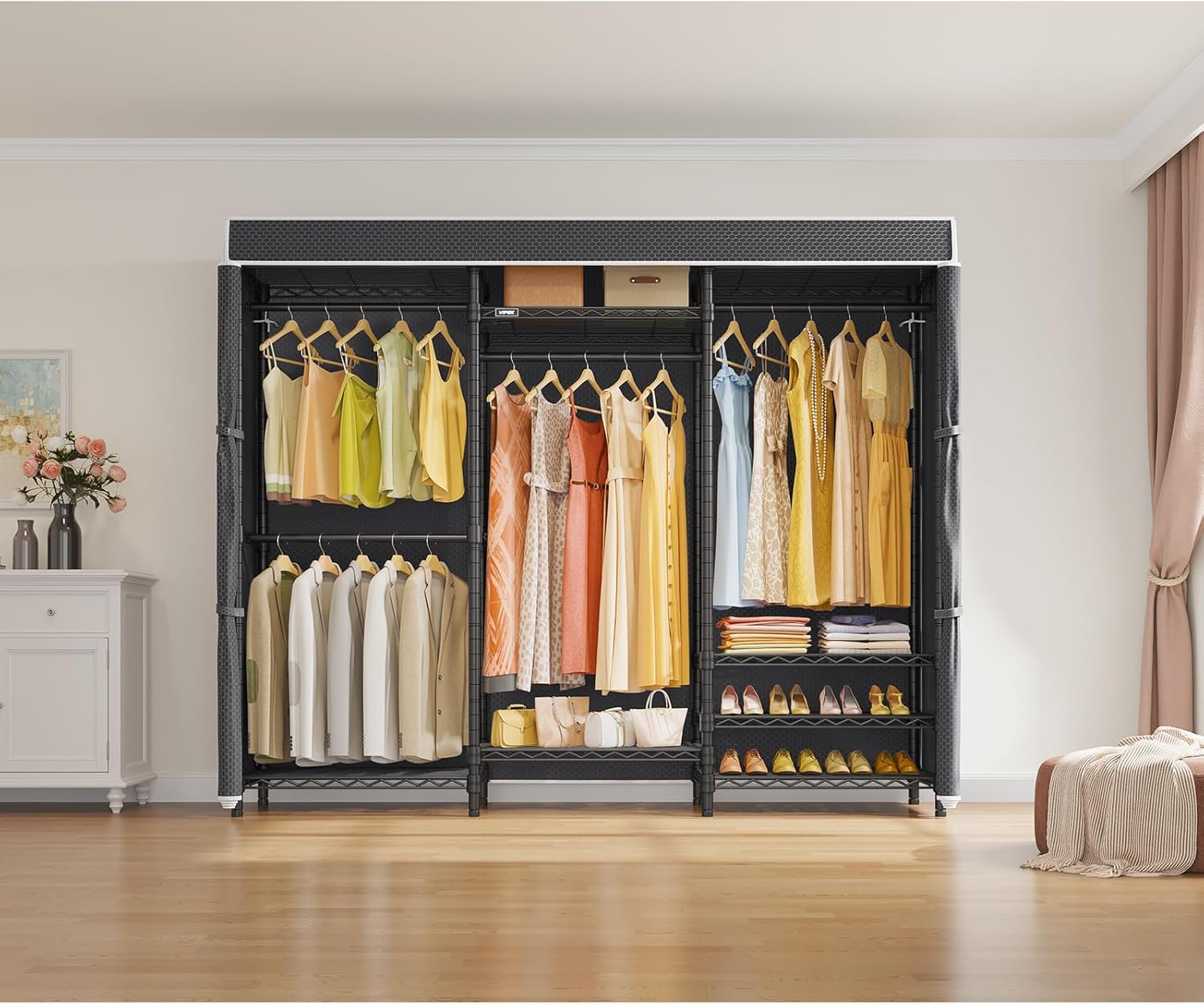 VIPEK V5C Heavy Duty Covered Clothes Rack Portable Closet Rack, Black Metal Clothing Rack with